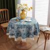 Винтажная Хлопко-Полиэстеровая Цветная Тканая Жаккардовая Скатерть с Рисунком под Масляную Живопись Синие Ромашки с Бахромой Круглая Скатерть для Кофейного Столика Скатерть для Обеденного Стола