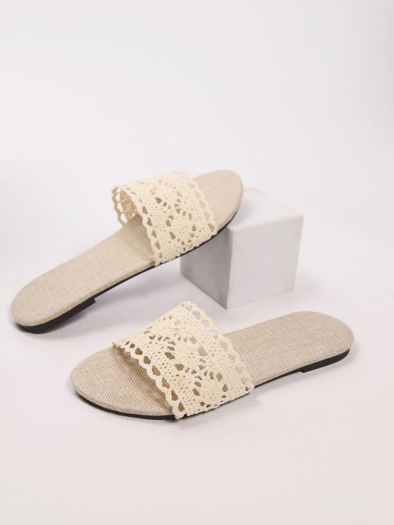 Мода 2025 Льняные кружевные тапочки Женские летние сексуальные льняные соломенные сетчатые шлепанцы Домашняя обувь ручной работы Бесшумные