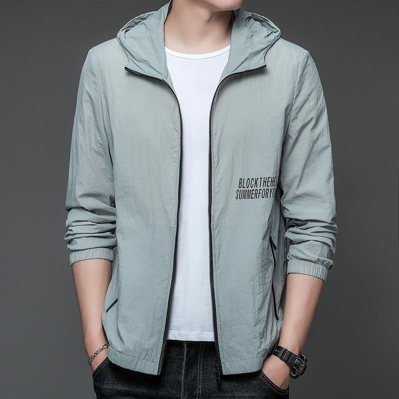 Мужская летняя, новый стиль, карман с боковым швом, повседневная тонкая молодежная куртка на молнии с капюшоном и защитой от солнца