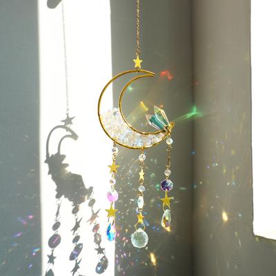 Натуральный лунный кристалл ловец солнца орнамент с красочной призмой подвеска для сада патио веранда балкон окно украшение дома подарок