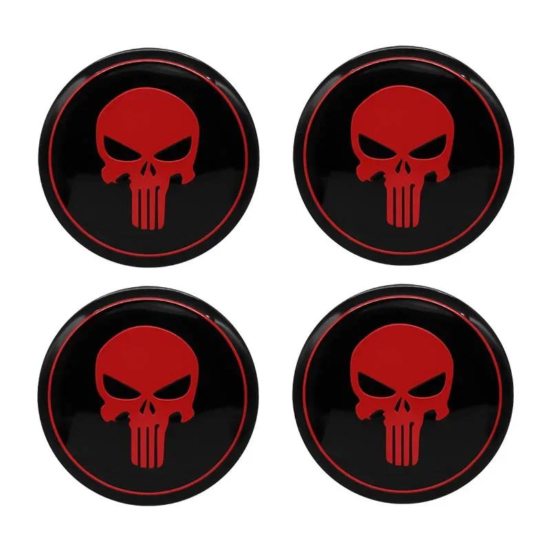 4PCS 56+60MM Universal Skull Car Emblem Wheel Hub Caps Stickers Hubcap Badge Decals For FORD HONDA BMW Audi Chevrolet NISSAN