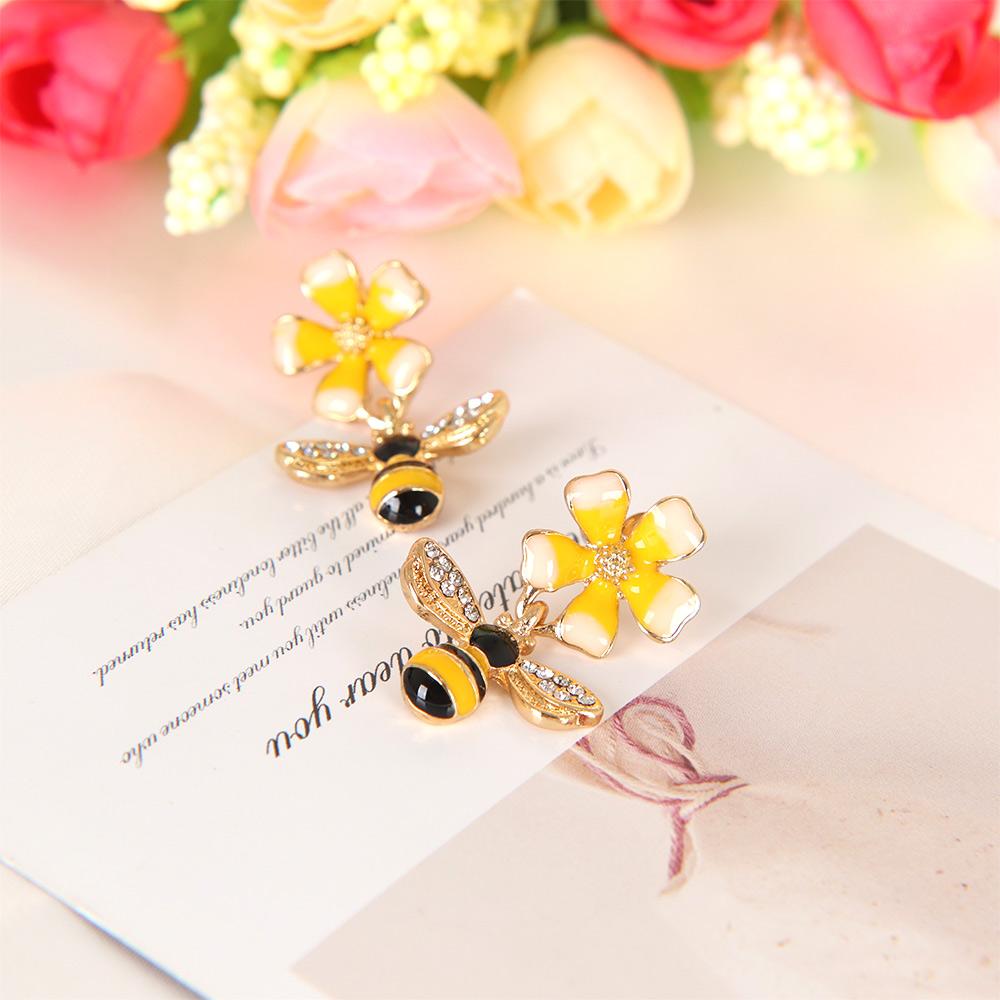 Модные ювелирные изделия с пчелиным желтым цветком, женские аксессуары, висячие серьги для девочек, серьги-гвоздики