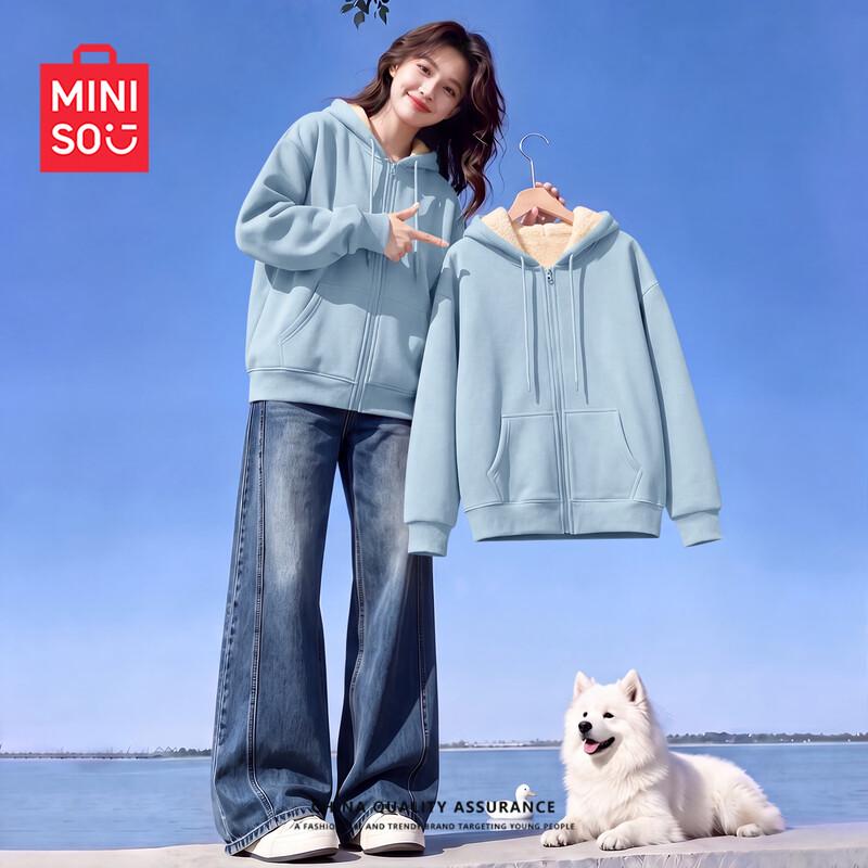 MINISO Женская зимняя толстовка с капюшоном на флисовой подкладке