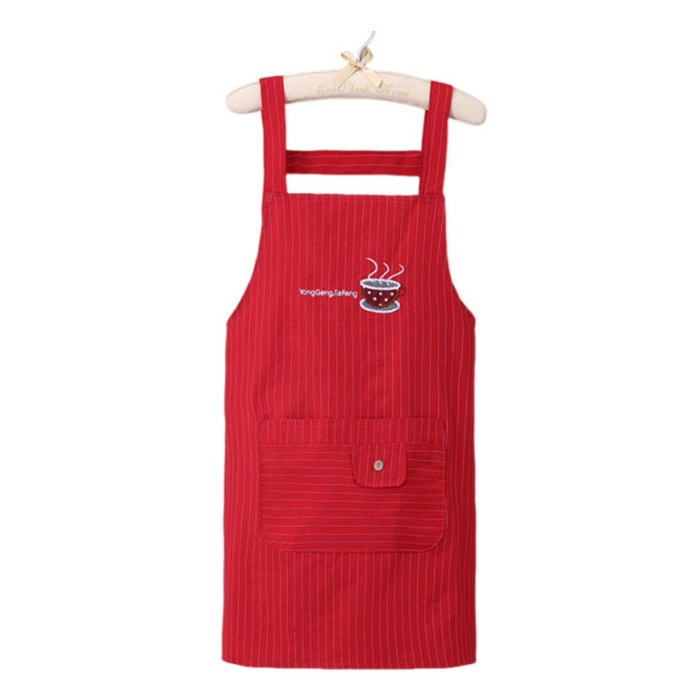 Stripe Design Cotton Apron Sleeveless Cooking Apron Two Front Pockets Women Apron Coffee House