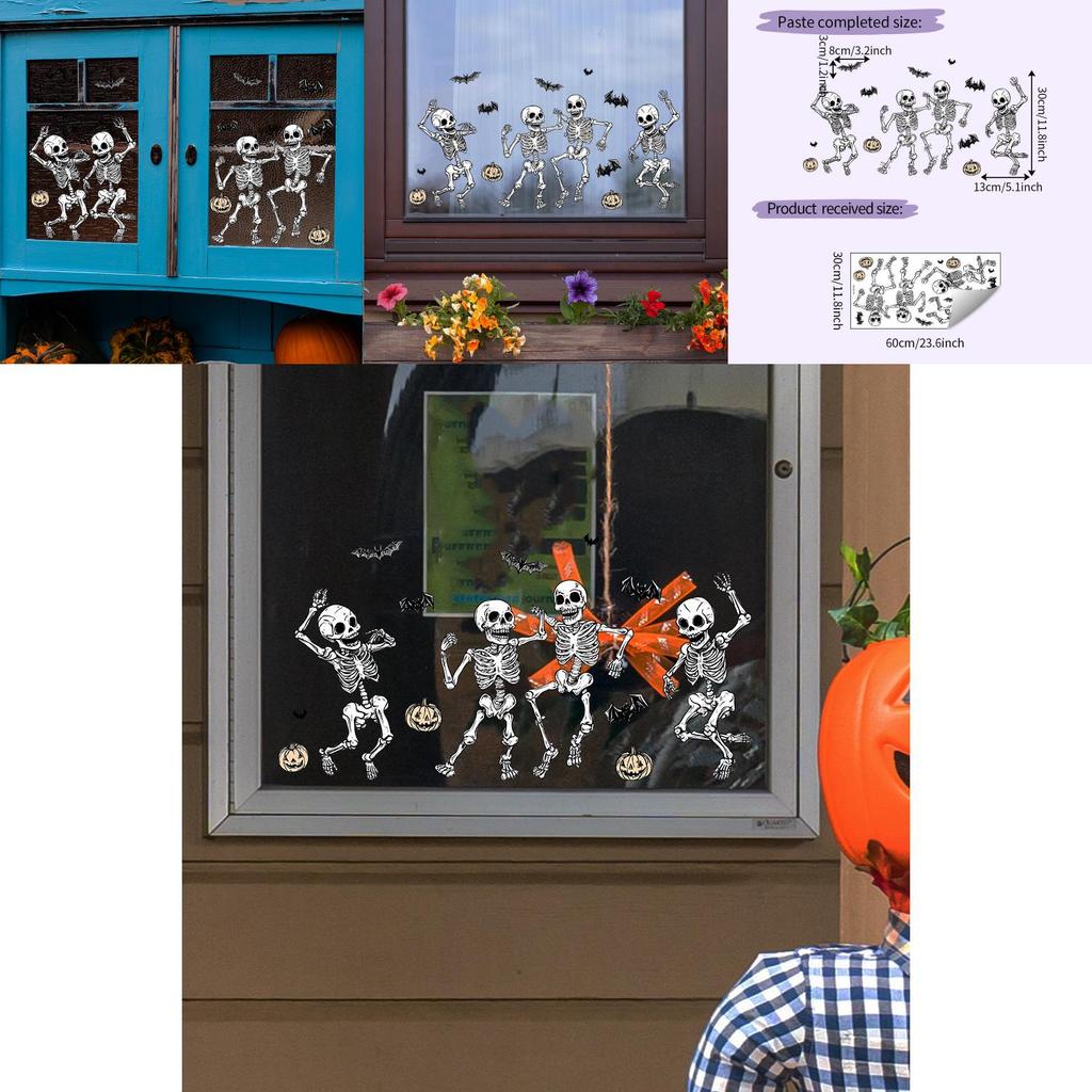 Хэллоуин УФ Статическая Наклейка Летучая мышь Скелет Настенное искусство ПВХ Декоративная наклейка для дома и бизнеса