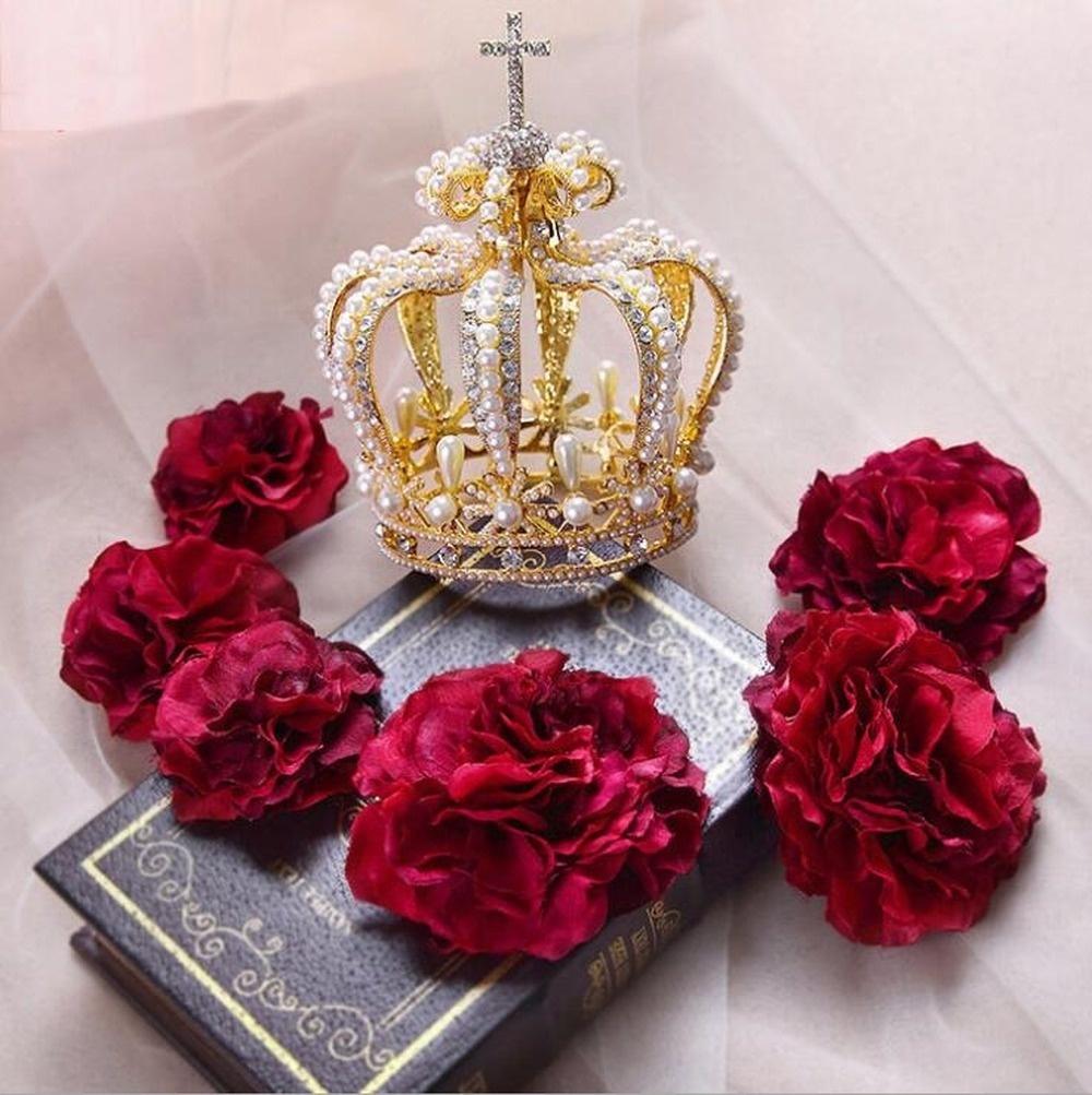 Bridal Hair Accessories Cross Baroque Styles Vantage Crystal Pearl Wedding Crown Alloy Bridal Tiara Baroque Queen Crowns