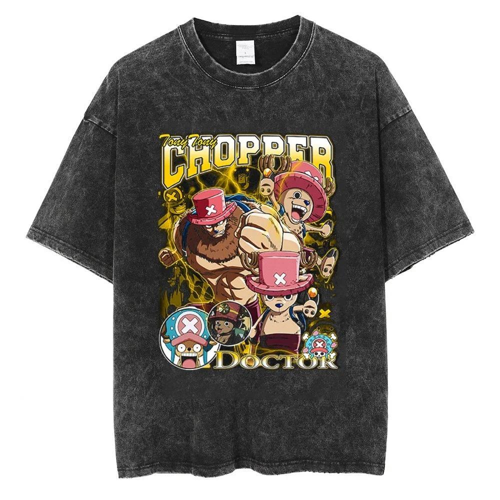 One Piece Gear 5 Луффи и Команда Соломенной Шляпы Арка Вано Винтажная Стиранная Оверсайз Футболка | Унисекс Уличная Одежда Аниме Футболка