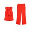 Autumn New Women suit French style Ol Casual With Belt round Neck Sleeveless Vest Mid Waist Flared Trousers