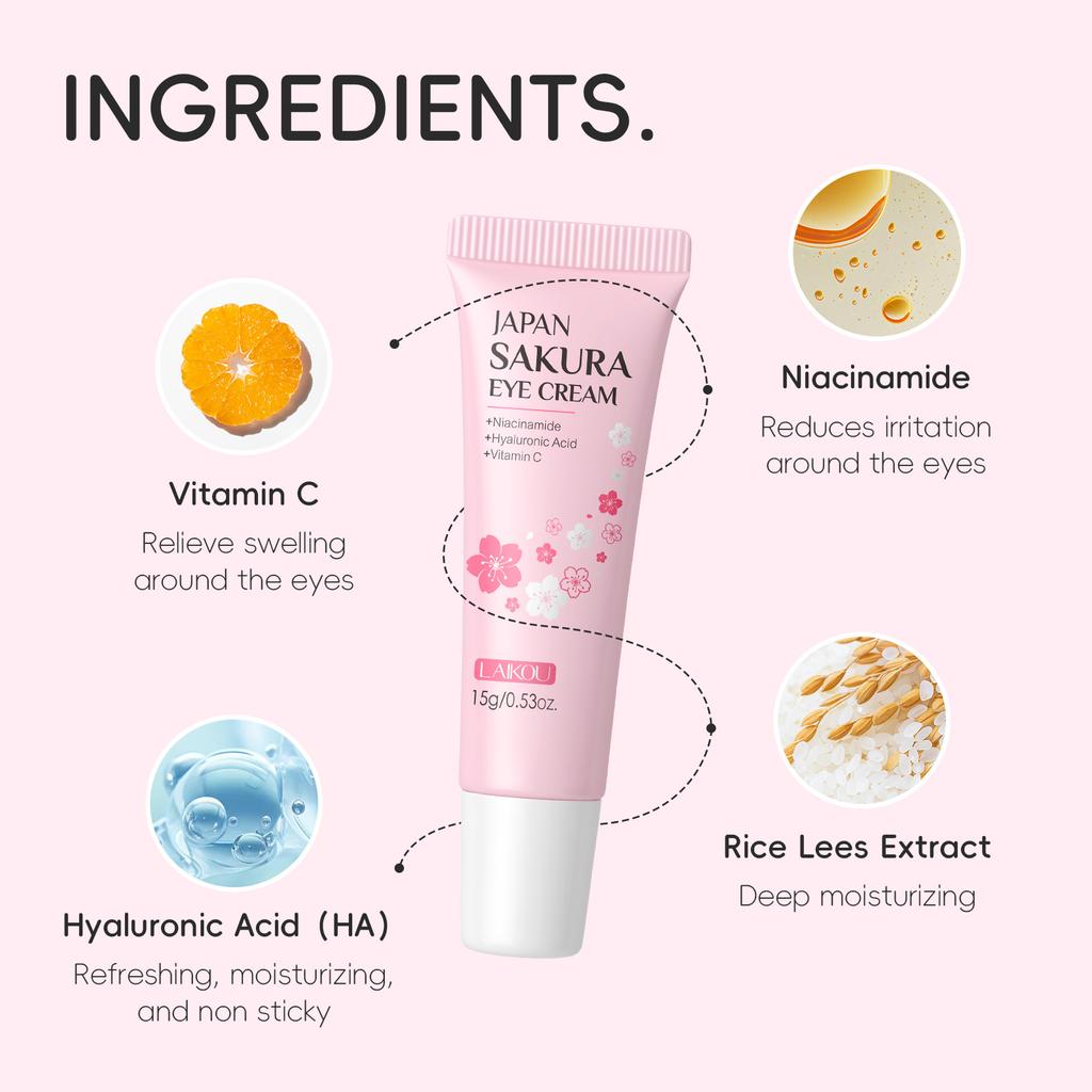 Увлажняющий и омолаживающий крем для глаз с сакурой 15 г с натуральными экстрактами от темных кругов и морщин