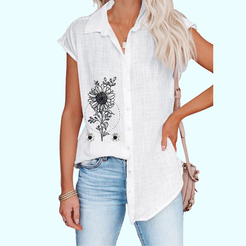 Женская модная футболка без рукавов, тонкая повседневная блузка с цветочным принтом, женская рубашка на пуговицах