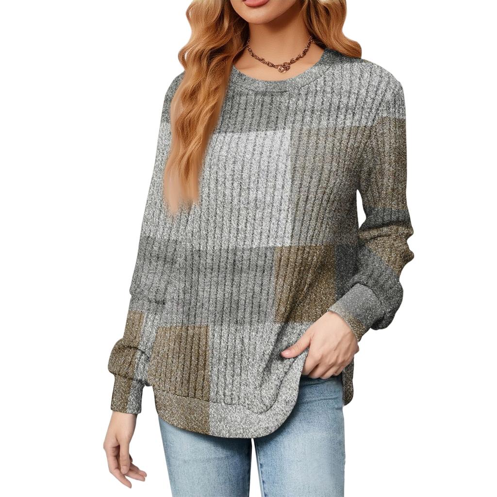 Fashionable Women's Long Sleeved Gradient Floral Print Lightweight Sweater With Loose Round Neck Top