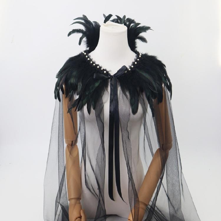 Breathable Mesh Feather Cloak Long Design Halloween Accessory Role Play Party For Fantasy Cosplay Costume Event