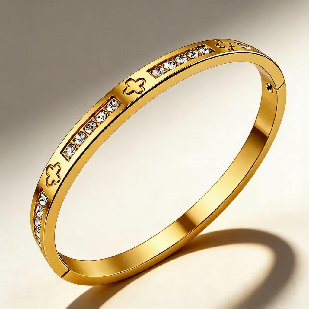 Elegant Roman Numeral Intertwined Titanium Steel Bracelet for Women - Diamond Inlaid, Double Layer, Colorfast Jewelry