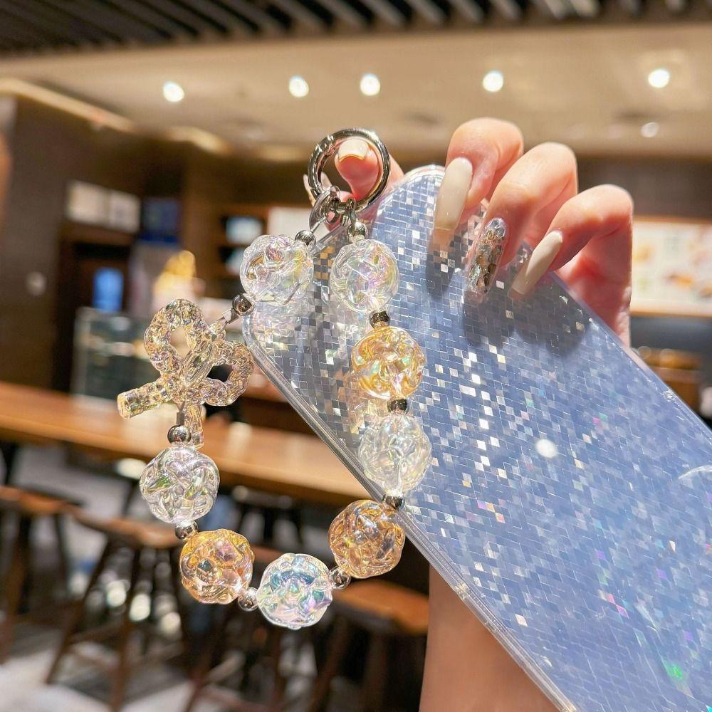 Anti-lost Beaded Phone Chain Bag Hanging Transparent Beads Pendant Sweet Candy Keychain Key Decor