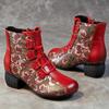Johnature Короткие ботинки, женские теплые женские туфли с круглым носком и толстым каблуком в этническом стиле, на мягкой подошве с принтом