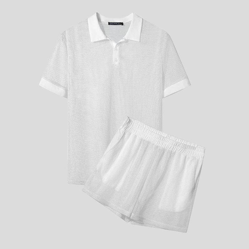 INCERUN Костюм из двух частей для мужчин с коротким рукавом, топы и шорты, комплекты, летние пляжные наряды, прикрытие