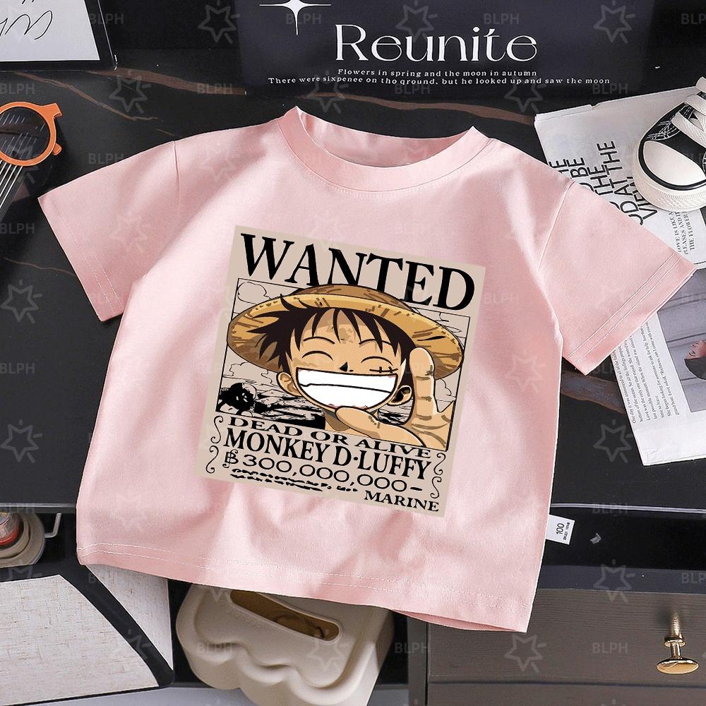 One Piece Luffy Wanted Poster Kids TShirt Cute Cartoon Graphic Tee for Boys Girls Soft Cotton Short Sleeve TShirt for Casual