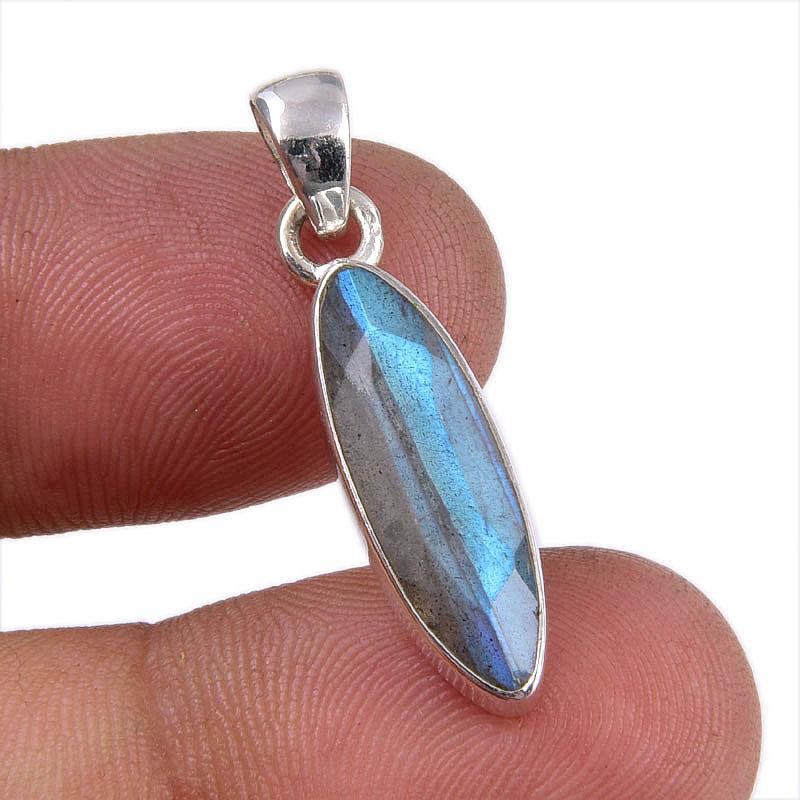 Natural Labradorite Gemstone 925 Solid Sterling Silver Gift Pendant 1.25" i8G99