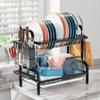 2 Tier Dish Rack for Kitchen Counter,Dish Racks with Drainboard for Kitchen Countertop,Metal Dish Drainer with Utensil Holders