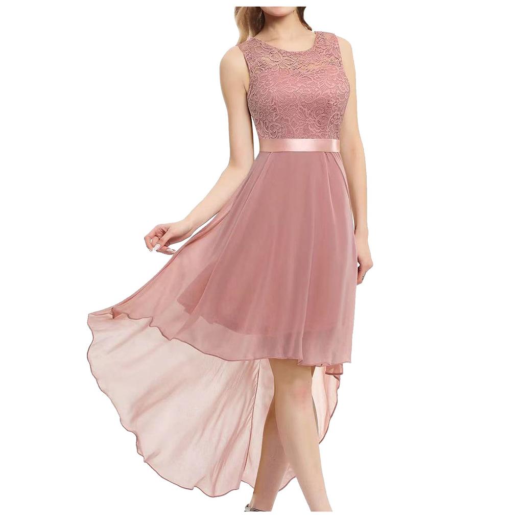 Women's Sexy Lace Patchwork Chiffon Dress Dress Solid Round Neck Sleeveless Dinner Dress