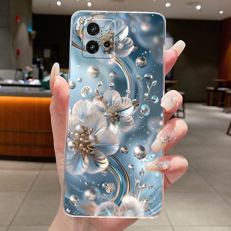 For Cover Motorola Moto G72 Case G 72 Flower design Clear Soft Silicone Back Funda Bumper For Moto G72 MotoG72 Phone Cases Coque