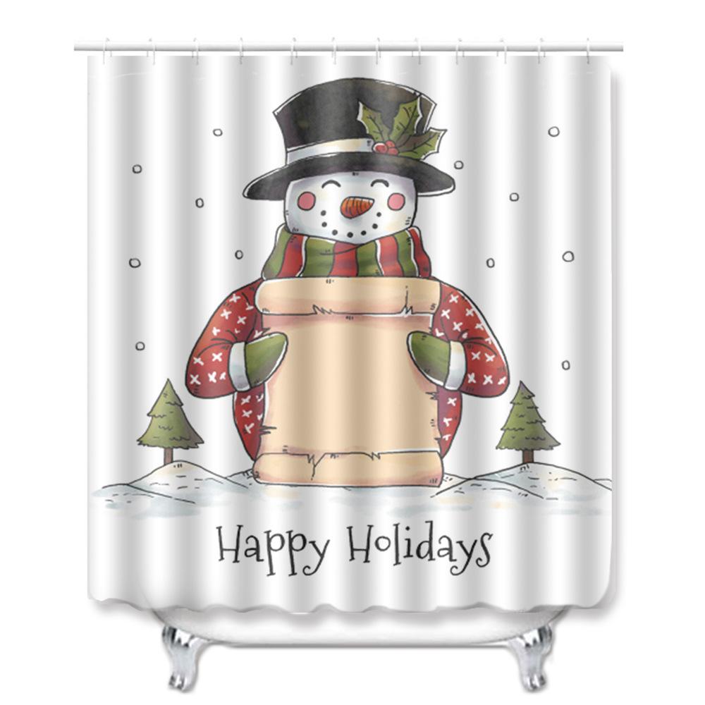 3D Printed Christmas Waterproof Shower Curtain Toilet Four-Piece Combination Set Household Doormat Floor Mat Carpet