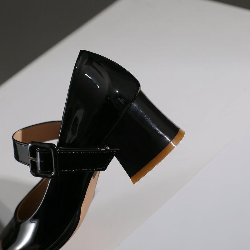 Patent PU Leather Orange Red Closed Toe Women Pumps Big Size 47 48 Mature Lady Office Shoes Buckle Strap Mary Jane Chunky Heels Big Plus Size 48