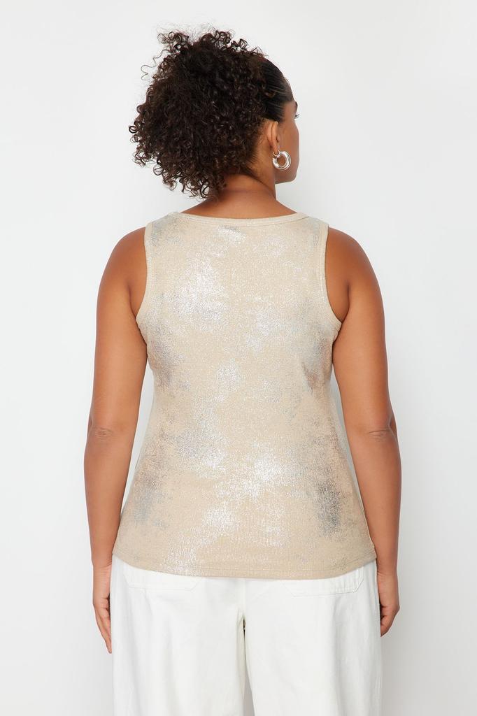Women's Style Plus Size Light Brown Foil Printed Knitted Undershirt