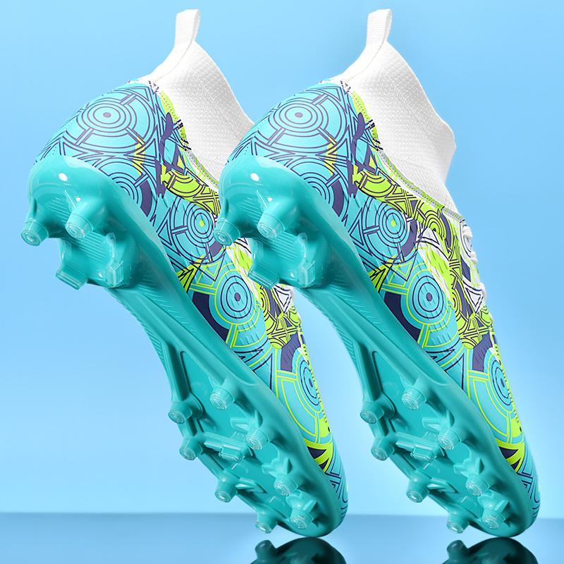 Модные мужские футбольные бутсы TF/FG с высоким голеностопом, детские женские уличные нескользящие разноцветные тренировочные матчевые спортивные кроссовки для травы