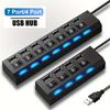 7 Ports/ 4 Ports LED USB 2.0 Adapter Hub Power On/ Off Switch For PC Laptop Computer