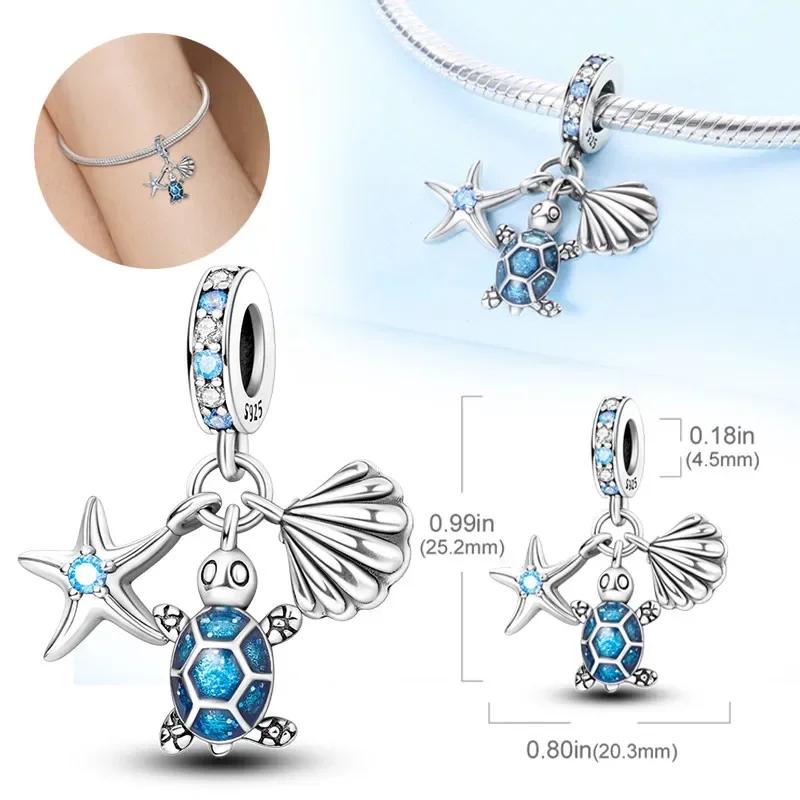 Женский браслет DIY Изысканные ювелирные изделия Подарки Оригинальные шармы Бусины Медь Морская серия Синяя черепаха Морская звезда Ракушка Подвески