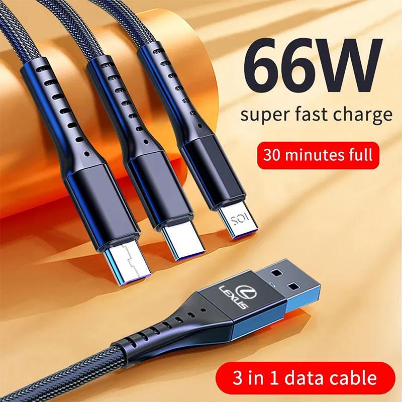 Type-C One-To-Three Car Fast Charging Mobile Phone Data Cabl For Lexus UX LS RX RX350 RX450h IS200 IS250 GS NX LX600 RX330 NX300GZ1