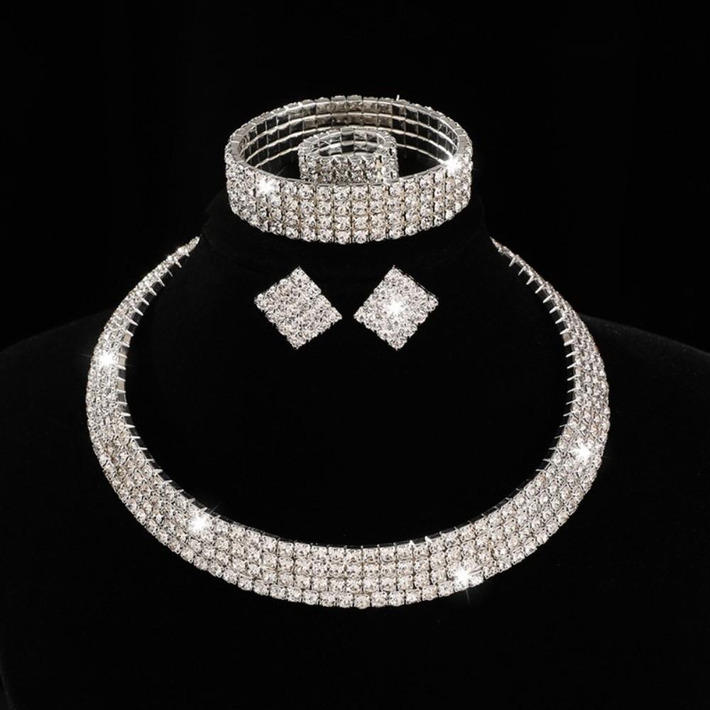 Earring Earring Necklace Set Sparking Collar Chain Elegant Crystal Jewelry Set  Wedding