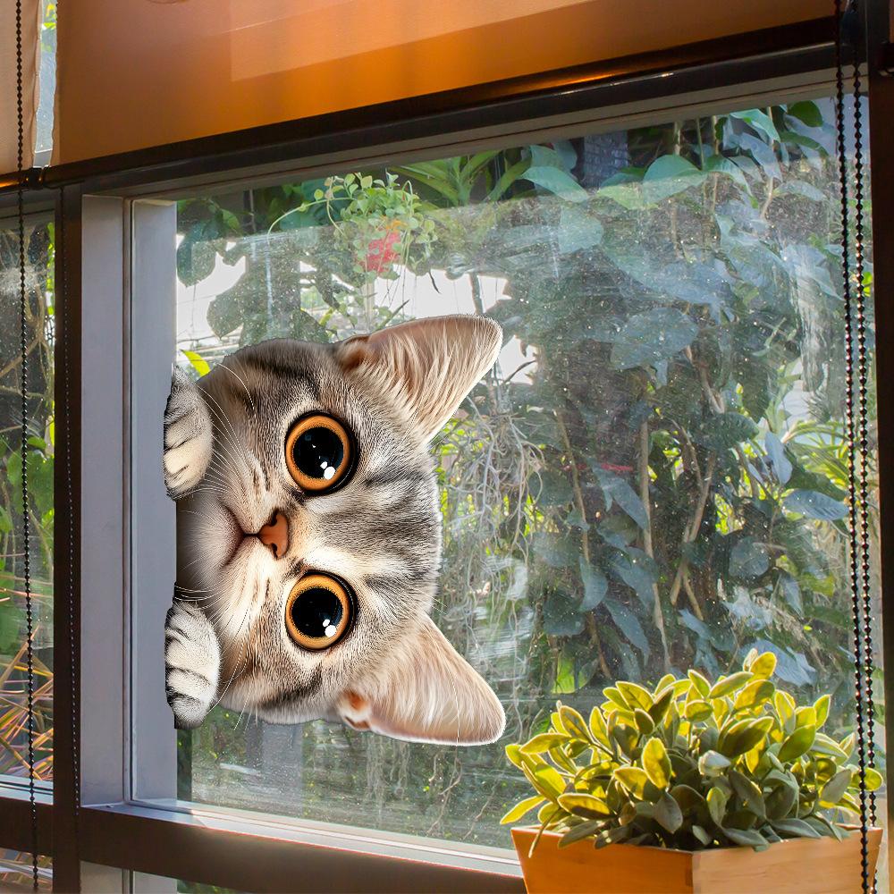 Мультфильм Подглядывающий Кот Балкон Стекло Домашний Фон Украшение Окна Наклейка