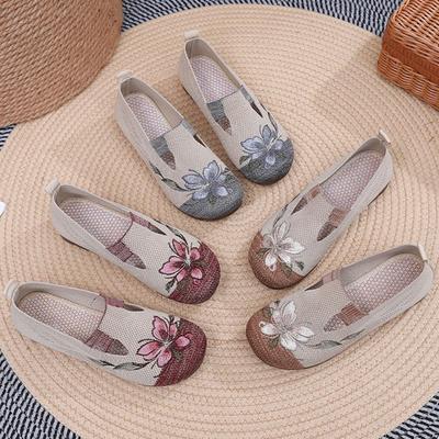Женские дышащие туфли без застежек, повседневные, легкие, с вышивкой, с эластичными завязками, мягкие, удобные, нескользящие