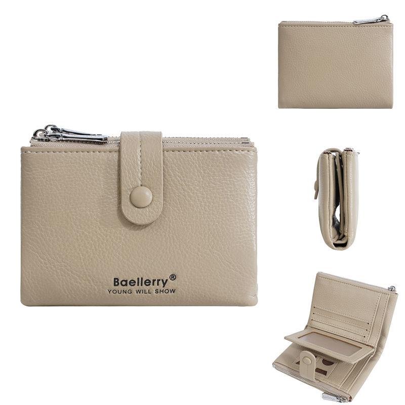 Baellerry Women Fashion Short Wallets Casual Tri-fold Coin Purse Double Zipper Card Holder Purses