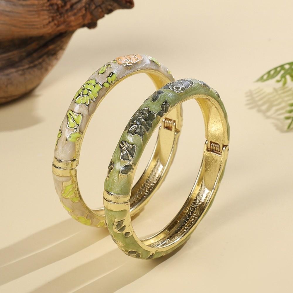 Traditional Vintage Cloisonne Bangle Colorful Women's Hand Bracelet Flower Leaf Bangle Girls