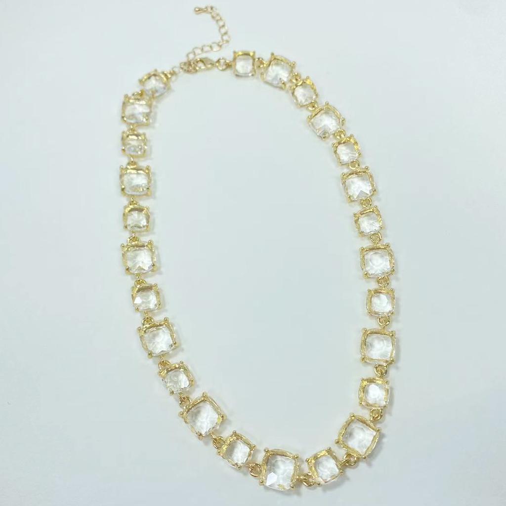 Square Emerald Zircon Necklace Earrings Set Elegant Temperament Fashion Necklace Jewelry