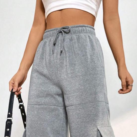 Брюки карго эластичные с высокой талией регулируемым шнурком длинные