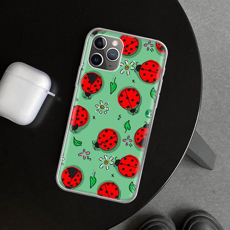 Чехол-накладка с рисунком семиточечной божьей коровки для iPhone 11 12 13 Mini 14 15 Plus 16 Pro Max 17 Air 7 8 + SE Арт Персонализированные Fundas