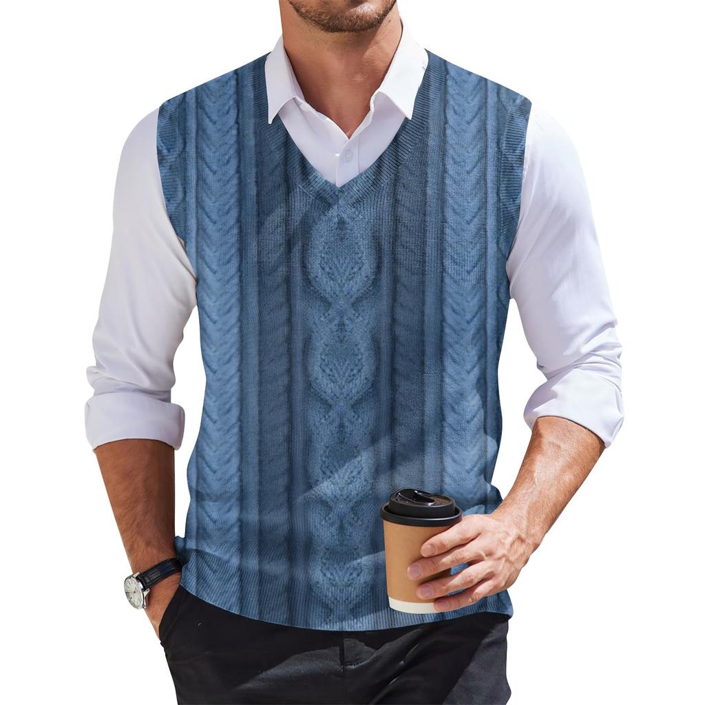 Men's Fashion Printed V-Neck Vest Sleeveless Knitted Pullover