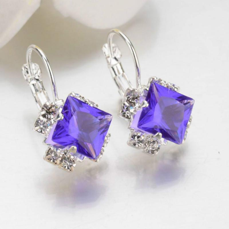 Сережки с большим синим камнем, замок-английский