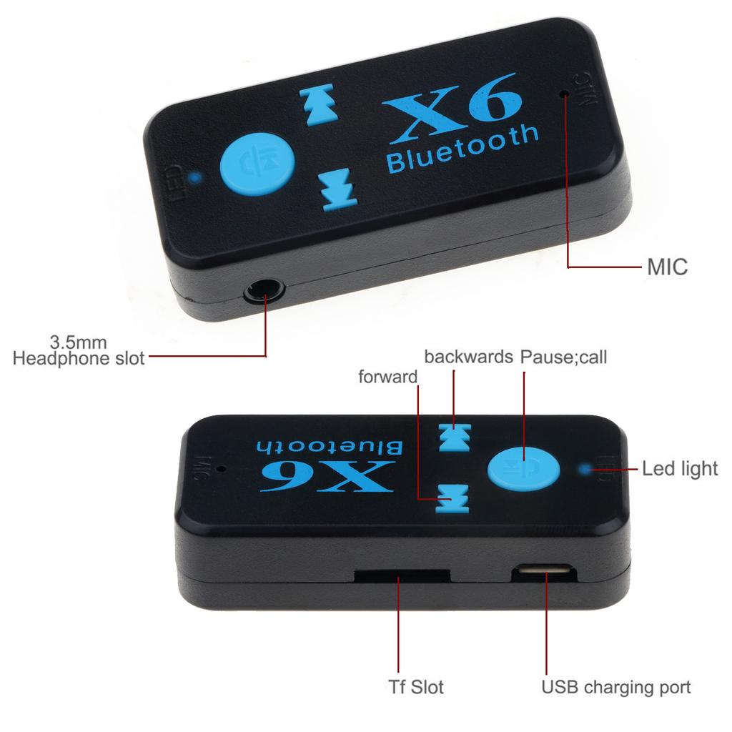X6 A2DP EDR Handfree Car Kit Bluetooth 4.1 Receiver 3.5mm AUX Car Stereo Audio Music with Microphone Wireless Adapter TF