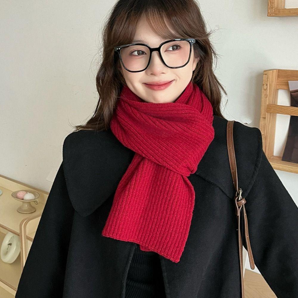 Keep Warm Knitted Scarves Long Wool Shawl Elegant Solid Color Scarf  Clothing Accessories