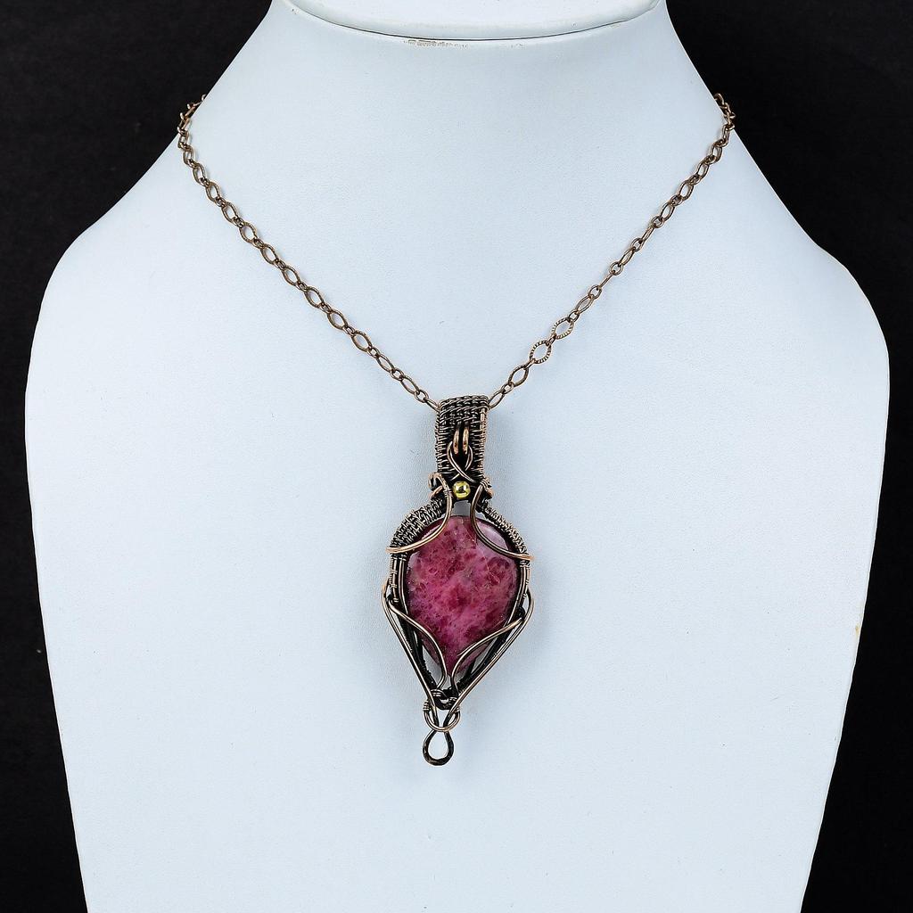 Rhodonite Gemstone Pure Copper Wire Wrapped Handmade Pendant Jewelry