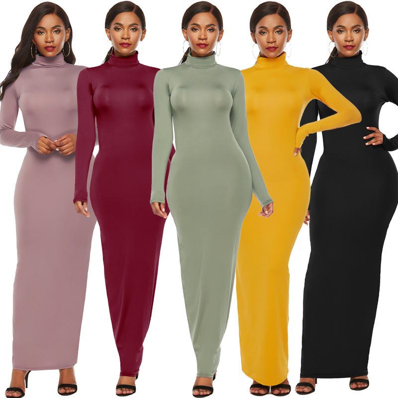 Long Sleeve Stretch Polyester Elegant Bodycon Dress For Office Women
