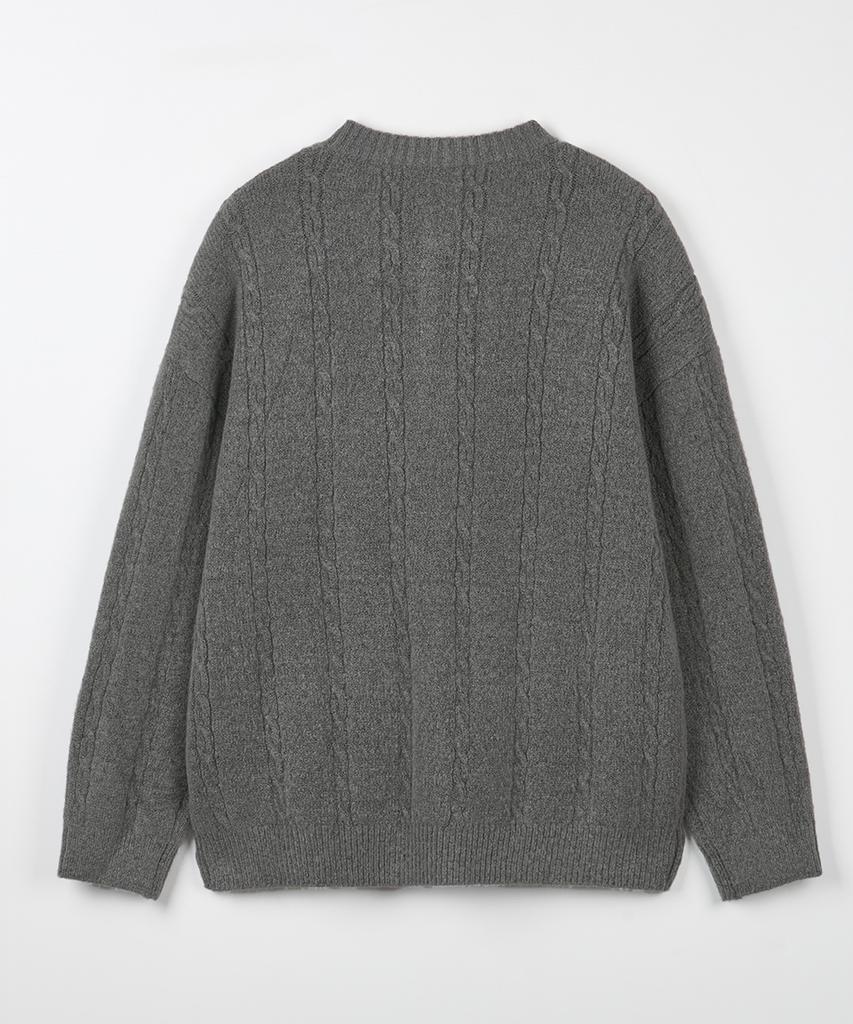 NODU Soft Henley Neck Round Long Sleeve Knit [Gray]