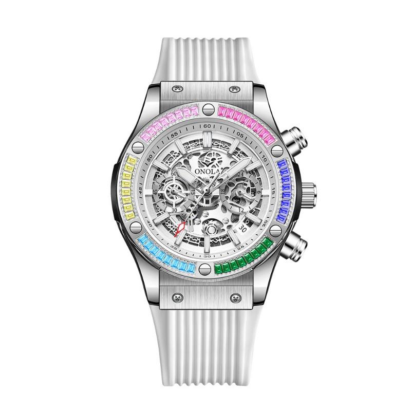 Fashion Top Brand New Rainbow Diamond Multifunctional Quartz Watch Men's Waterproof Tape Luminous Men's Wristwatch