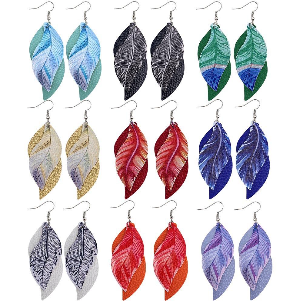 Female leaf leather earrings, feather earrings, jewelry accessories