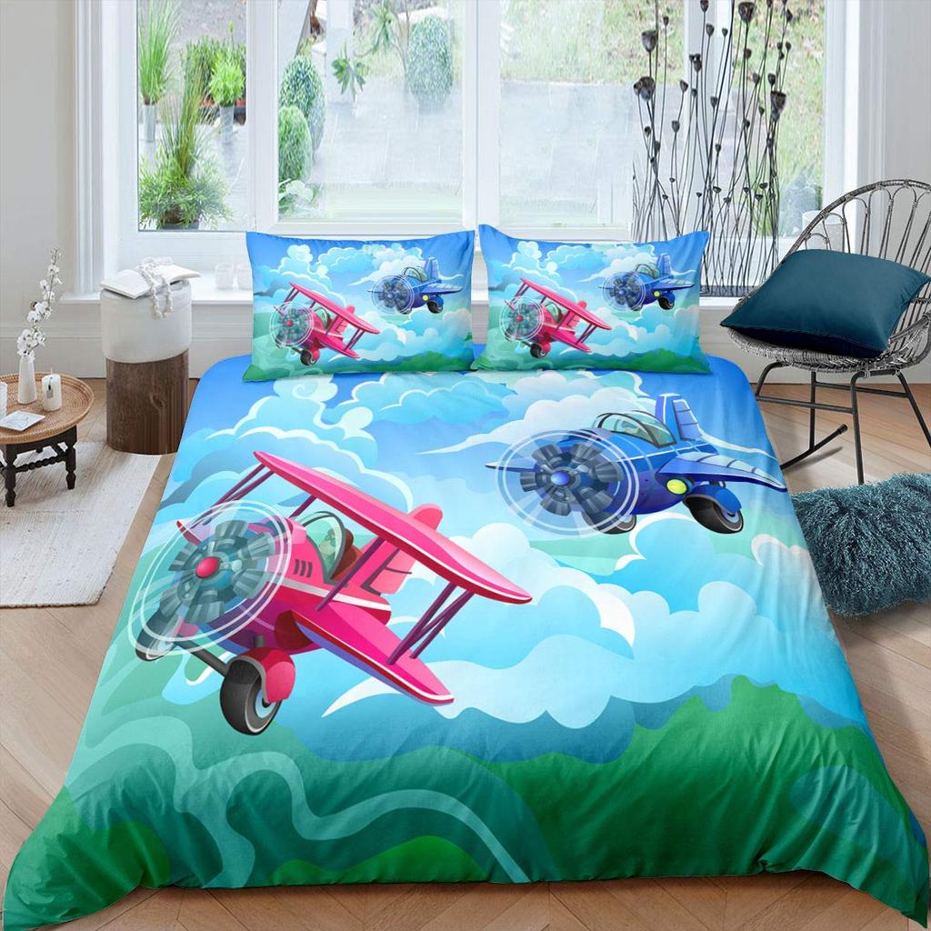 Пододеяльник с изображением мультяшного самолета для мальчиков и детей, радуга, облака, звездное небо, комплект постельного белья для малышей, самолеты, милый белый полиэстер, пододеяльник